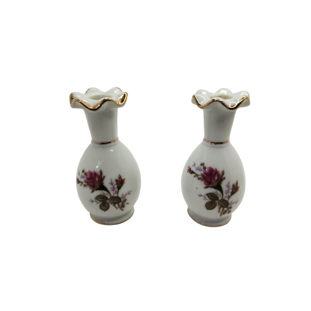 vintage set of 2 lipper & mann creations japan ruffle edge handpainted porcelain